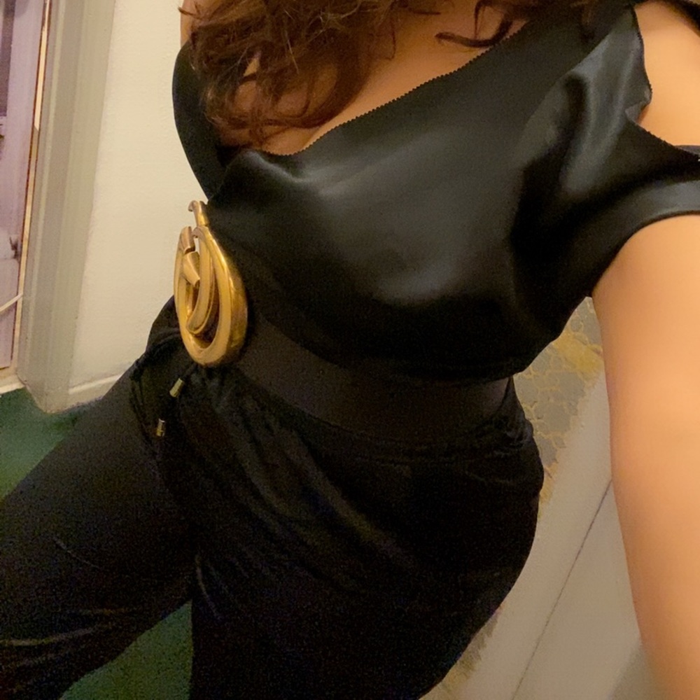 Rachel Roy black satin sheen jumpsuit size M - Picture 16 of 16